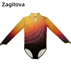 ZAGITOVA Figure Skating Dress For Men And Boys Ice Skating Clothes Acrobatics Gymnastics Jumpsuit With Diamonds Golden Gradient