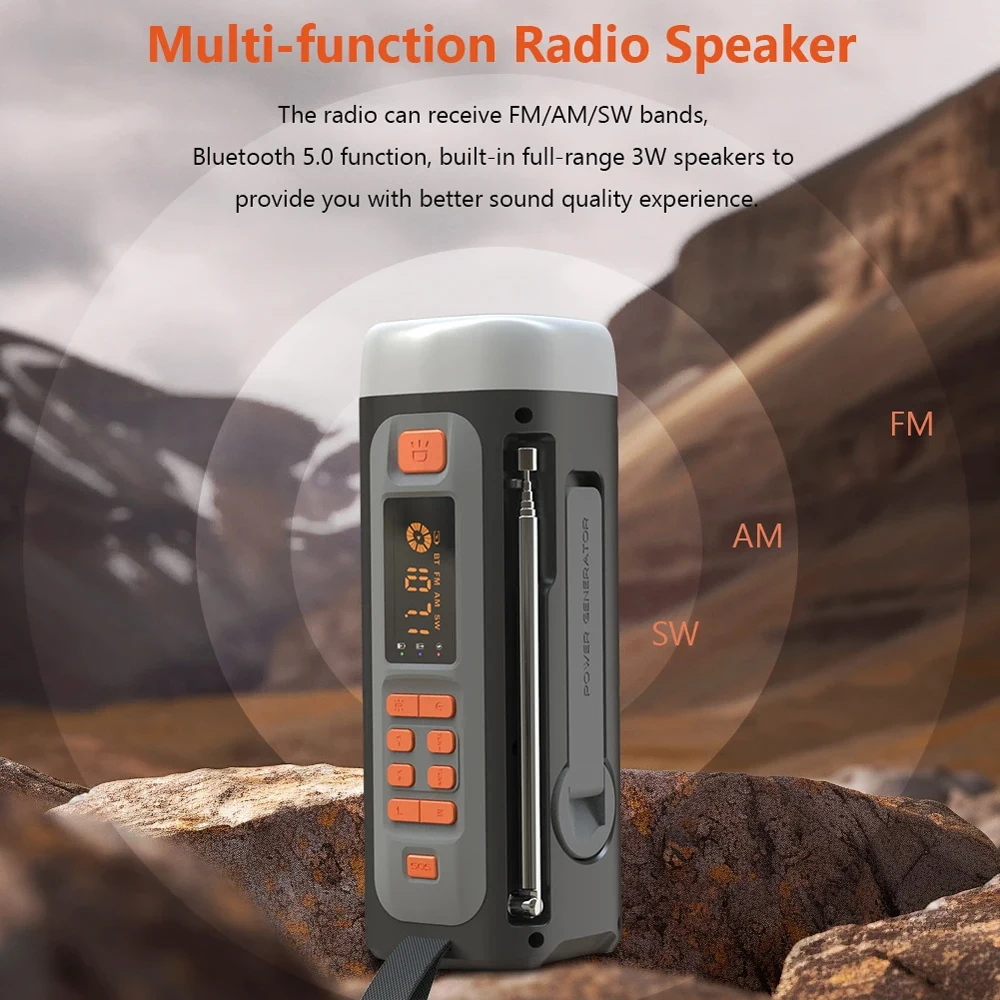 4500mAh Emergency Radio AM/FM/SW Survival Power Bank Phone Charger USB C/Solar/H