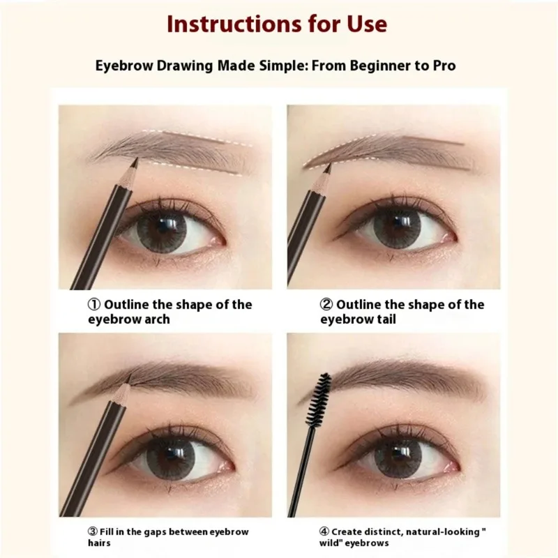 Wasserfester Holz-Doppelendiger Augenbrauenstift Glatter Langanhaltender Verwischfester Eyeliner-Stift 4 Farben Matt Chromogenes Make-up – Detail 8