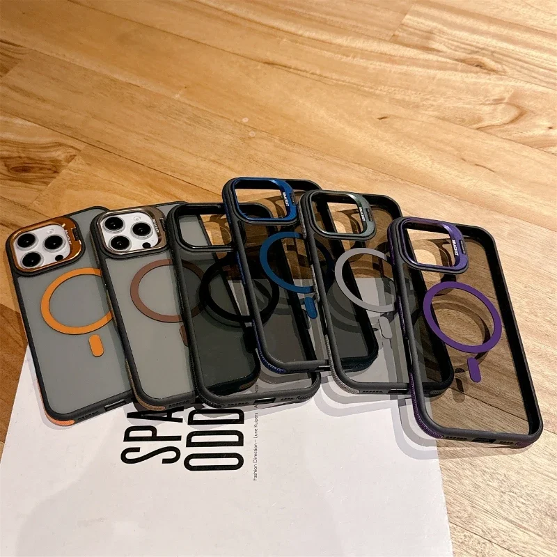 Double Color Magnetic Stand Translucent Fashion Case with Splice Matte Finish