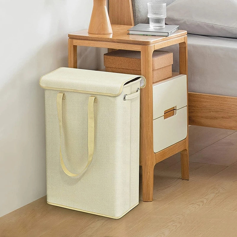

With Cover Laundry Basket Narrow Strip Dirty Clothes Basket 45L Can Fold Fine High Portable Bedroom Office Storage Basket