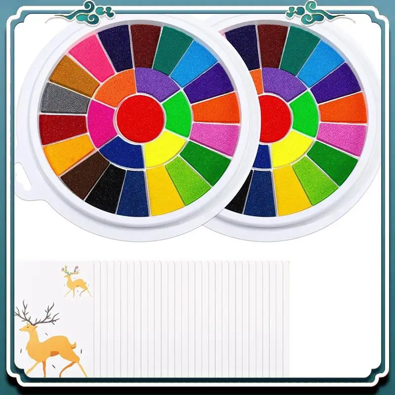 25 Colors Ink Pads With 30 Paint Pages, Washable DIY Stamp Pad, Non-Toxic Finger Painting Set 2 Pack