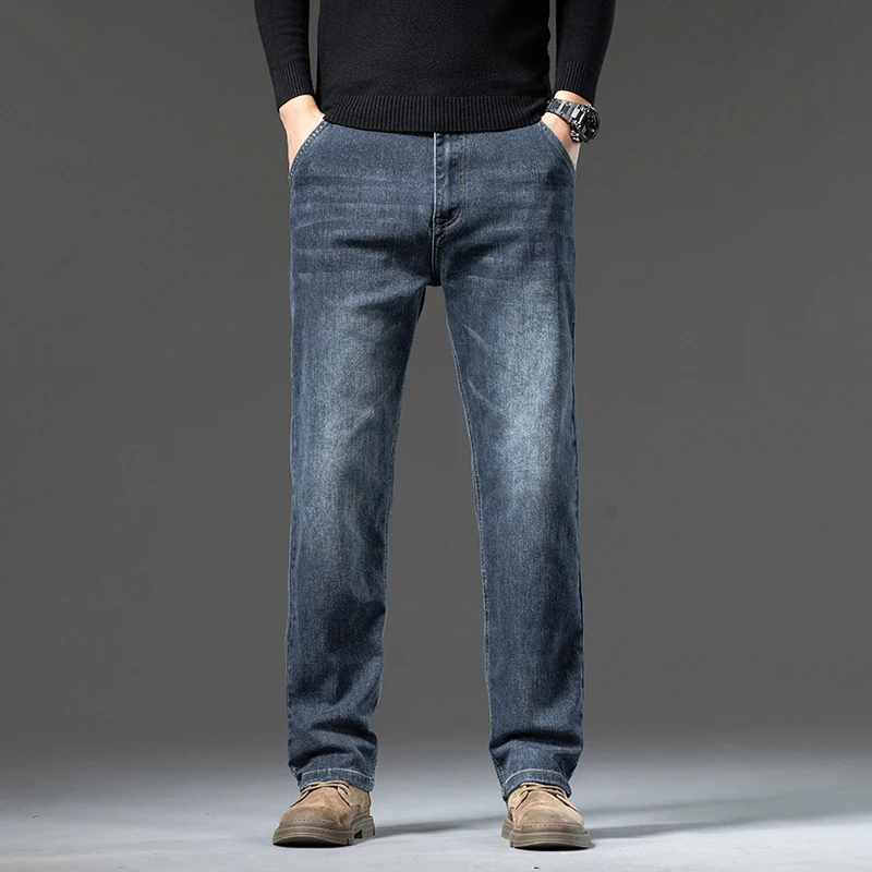 Men's Jeans 2024 New Simple and Versatile Diagonal Pocket Design Loose Straight Business Men's Clothing Business Trousers 2