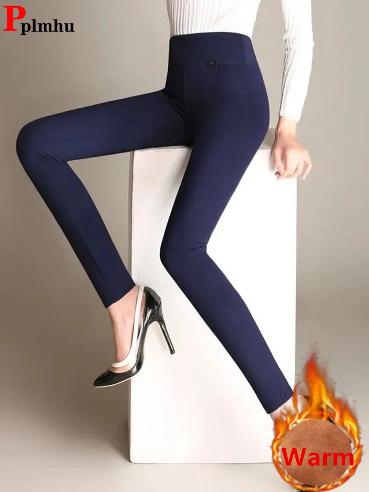 

Winter Skinny Velvet Lined Pencil Pants Warm Plush Oversize 5xl Casual Pantalones Elastic High Waist Women Snow Wear Trousers