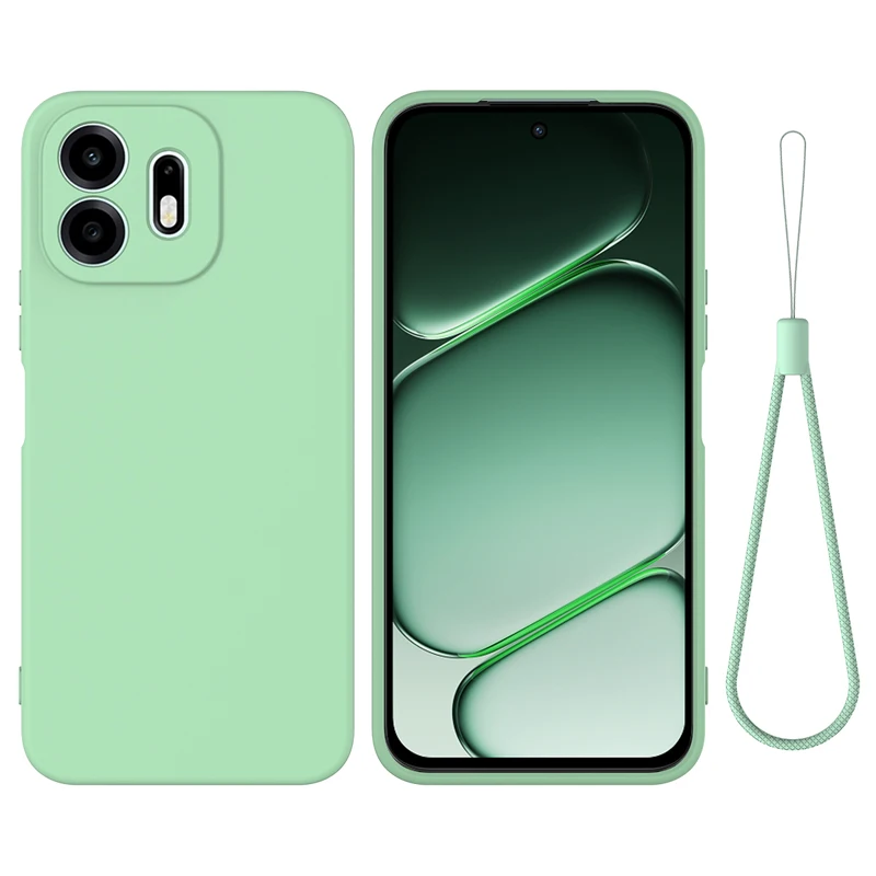 Premium Liquid Silicone Non-slip Back Phone Cover with Strap Lanyard and Flocking Interior