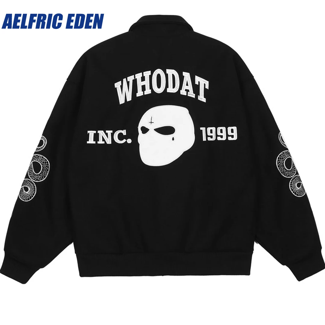 

Aelfric Eden Vintage Embroidery Snake Baseball Coat Hip Hop Bomber Jacket Streetwear Men Harajuku Japanese Style Varsity Jackets