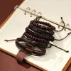Conjunto de 6 piezas para hombre, pulsera trenzada de piel de vaca, multicapa, Estilo Vintage
