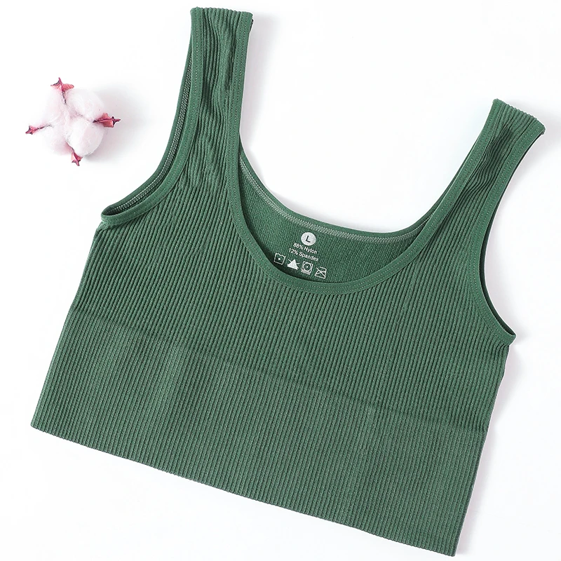 Women's Ribbed Crop Tank Top - Seamless Wireless Bra and Lingerie Fitness Camisole