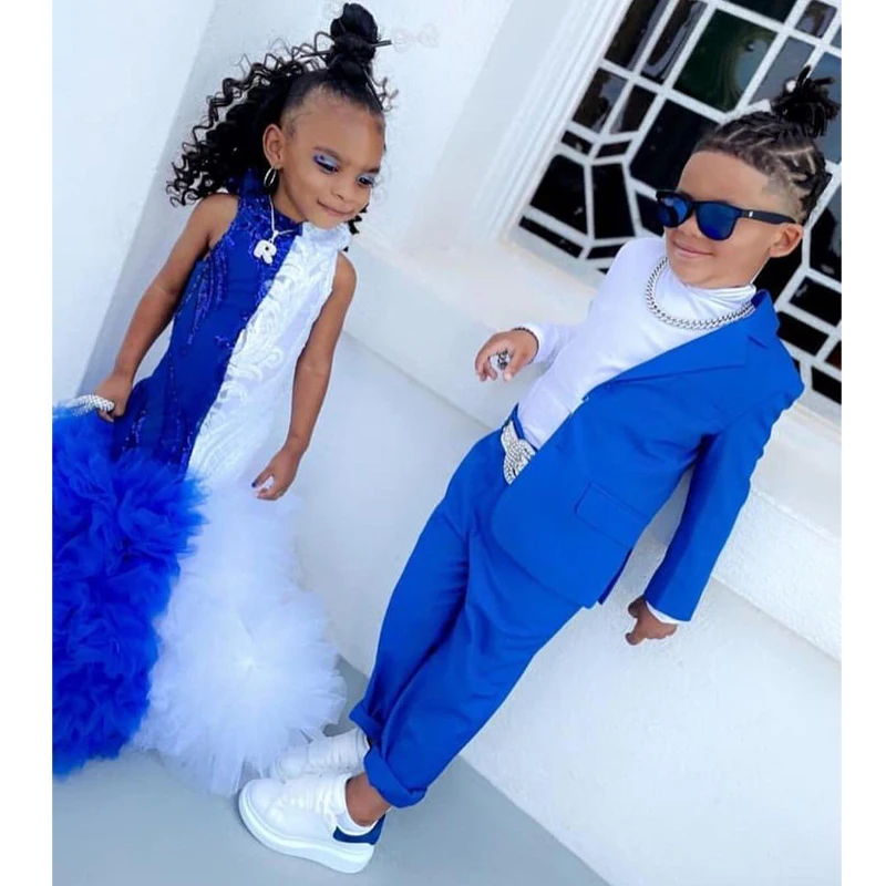 Boy's Suit Two Piece Slim Fit Kids Prom Tuxedos White & White Child Blazer boys formal suit set