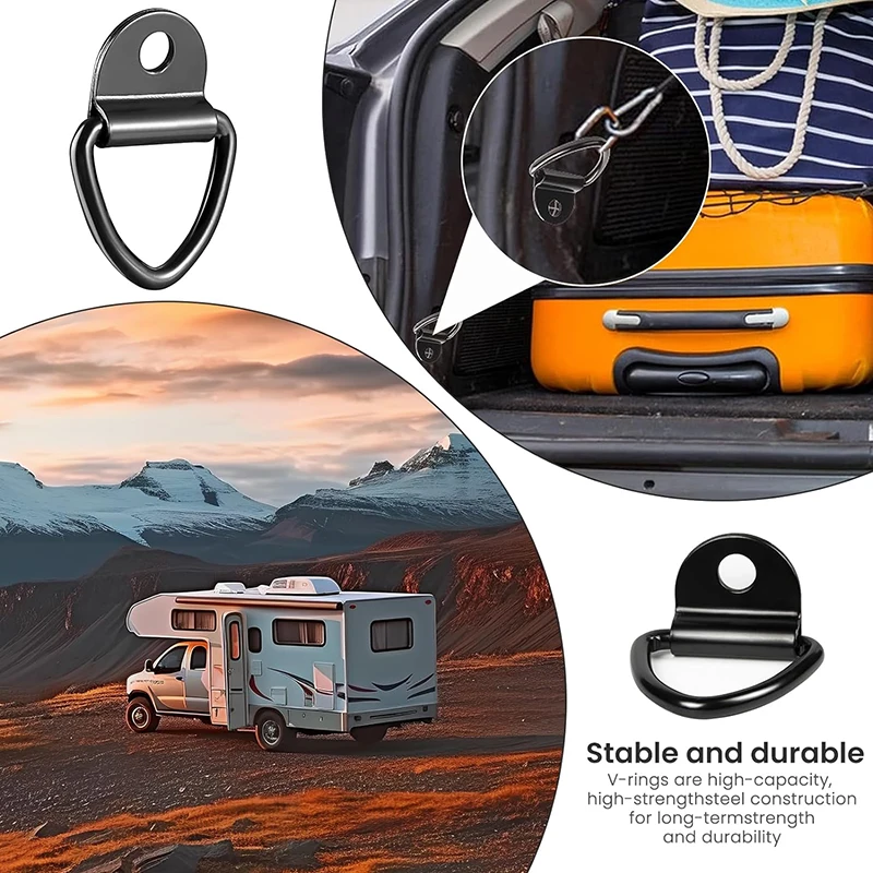 Cargo Tie-Down Anchors V-Ring Bolt On Trailer Trucks Pickups Vans Flush Mount D Shape Pull Hook Tie Down For Trailers RV Boats