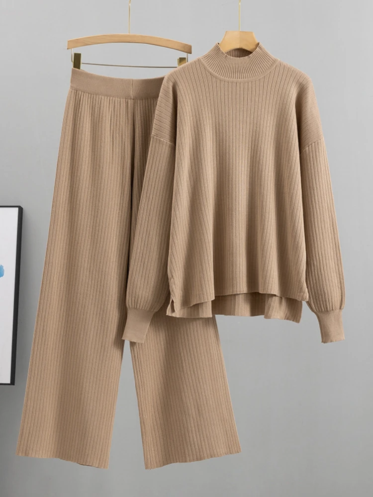 

2 Piece Sets Womens Outfits Knitted Sweater Tops Wide Leg Pants Pant Sets Casual New In Matching Sets Winter Clothes for Women