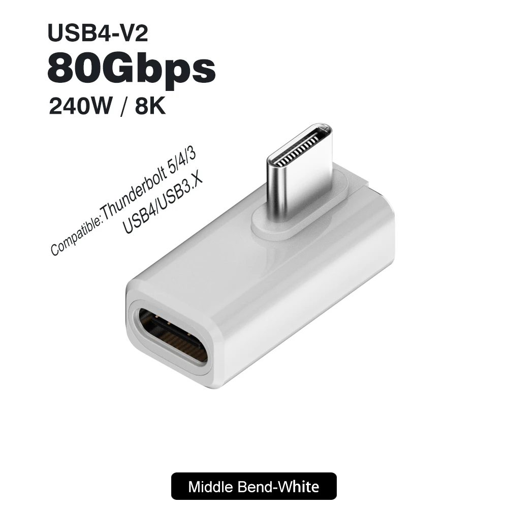 Enhanced Angled USB-C Adapter - 240W Elbow Connector, Ultra-Fast Data Transfer