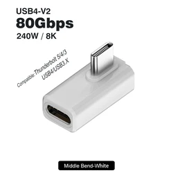 Enhanced Angled USB - C Adapter - 240W Elbow Connector, Ultra - Fast Data Transfer (80Gbps Middle Bend)