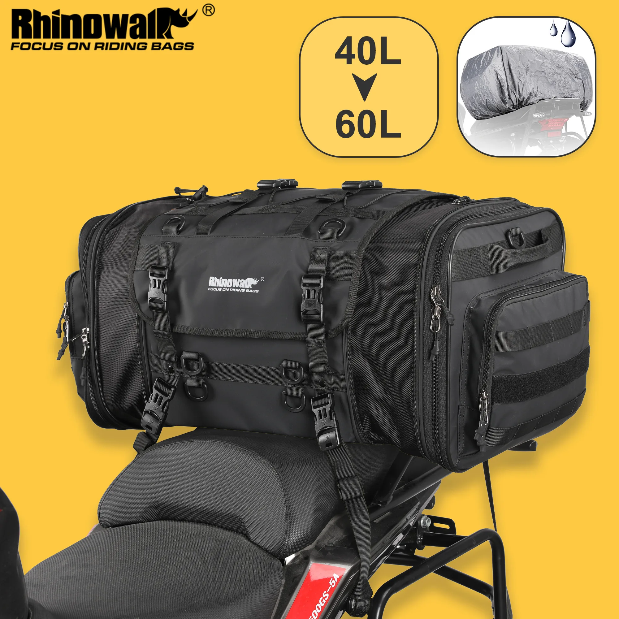 Rhinowalk-오토바이 뒷좌석 가방, 19L-26L/40L-60L 확장 가능한 방수 오토바이 안장 가방 대용량 야외 여행 팩
