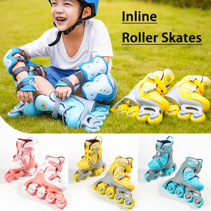Patines en línea de doble hilera para niños y niñas, patines ajustables de  4 ruedas, patines deportivos deslizantes, patines giratorios de rueda  trasera - AliExpress