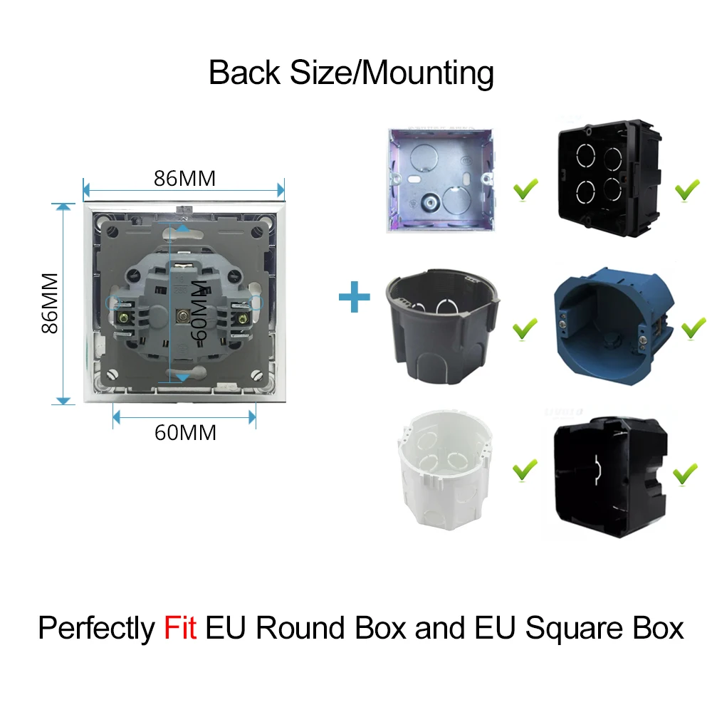 DIY EU Switch with LED Neon 1 2 3 Gang Light Interruptor 16A French EU Socket with USB Charger Fan Dim Data Satellite Outlet Box