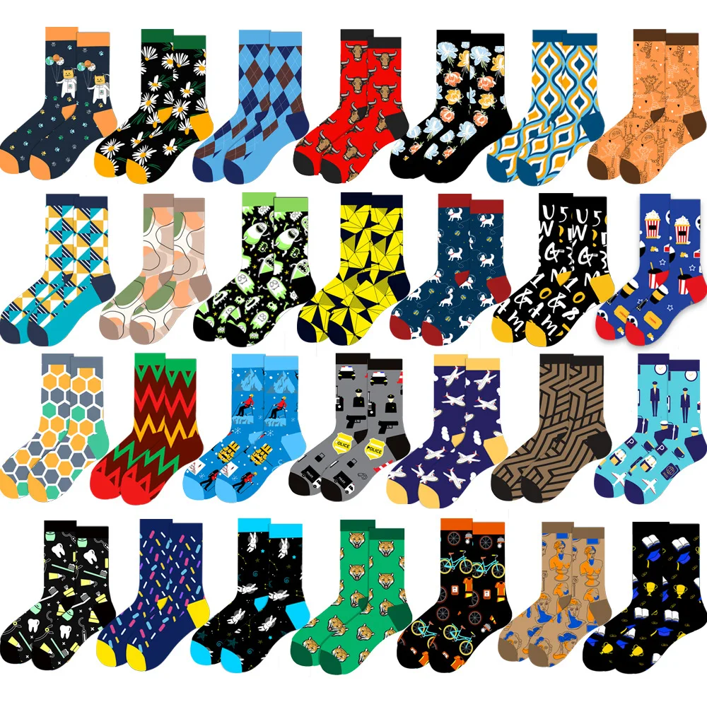 Men's Socks Geometric Fashion Socks Animal  Creative Crew Funny Socks Police Medium Tube Socks Flower Harajuku Women's Sock