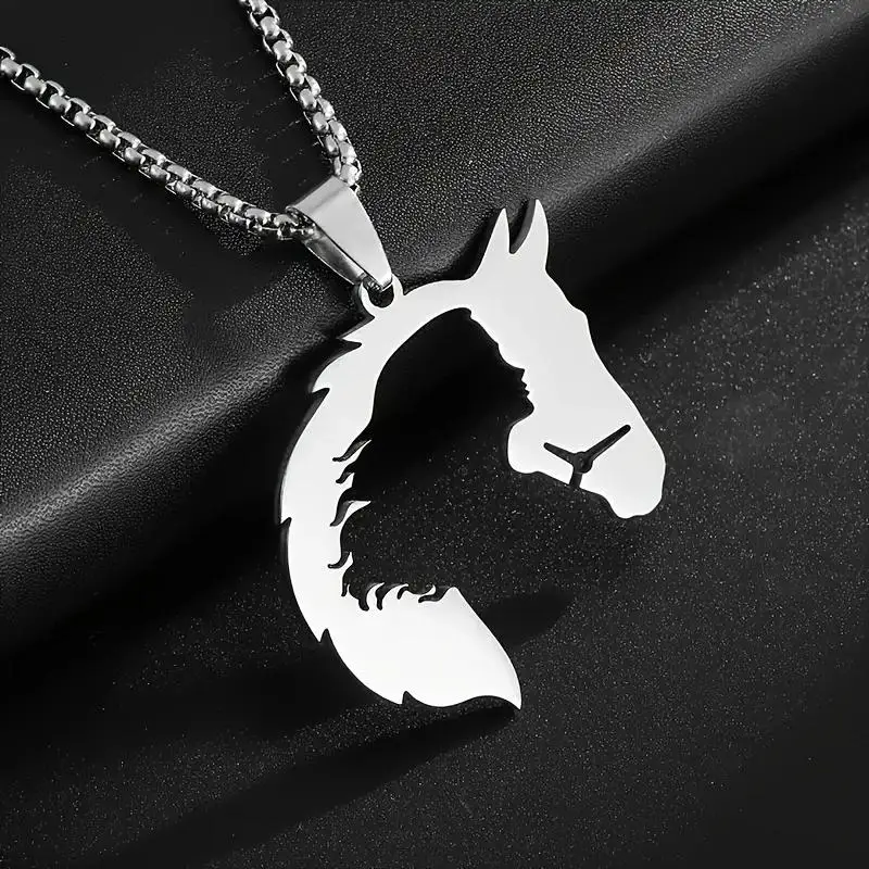 Hollowed Out Horsehead Necklace Men Girl Pendant Hip-hop Silver Gold Color Stainless Steel Chain Personality Rock Jewelry Gifts