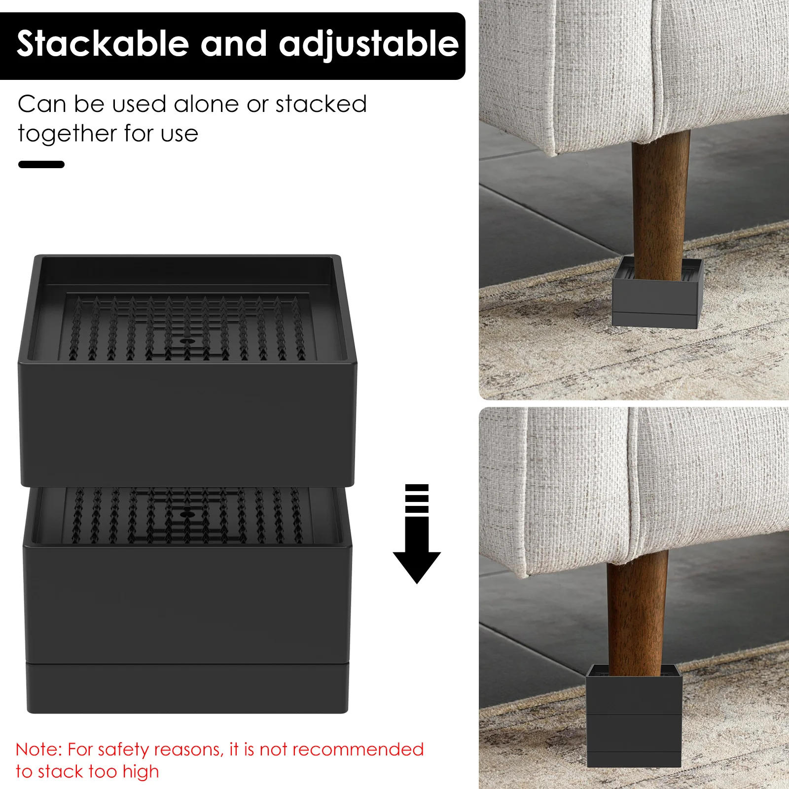 4Pcs Stackable Bed Riser Plastic Non Slip Furniture Riser Multifunctional Adjustable Bed Support Riser for Couch Desk Sofa Table