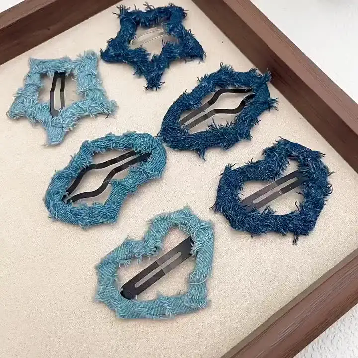 Джинсовая синяя тканевая заколка для волос сбоку Sweet Cool Y2K Заколка девочек