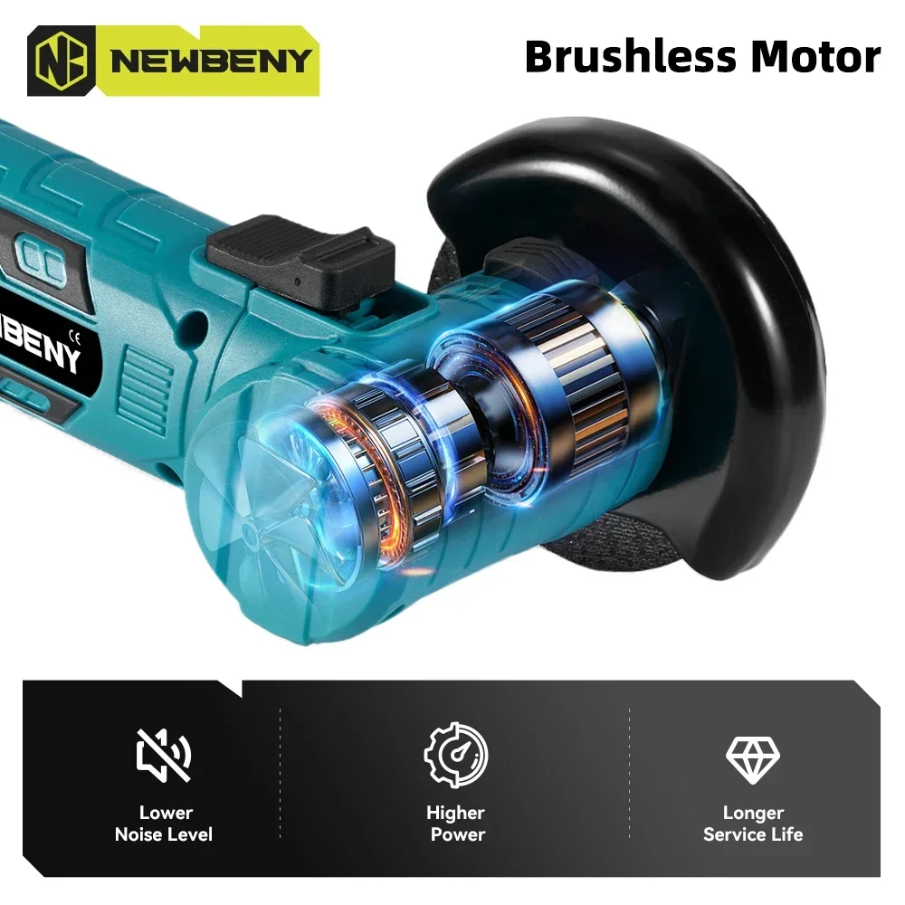 NEWBENY 3 Inch Mini Brushless Angle Grinder Household Cordless Grinding Cutting Woodworking Tool For Makita 18V-21V Battery 4