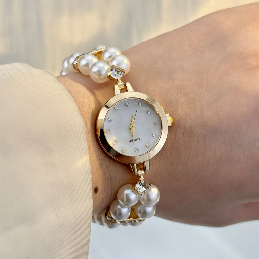Pearl-Embellished Adjustable Pull-String Women's Watch