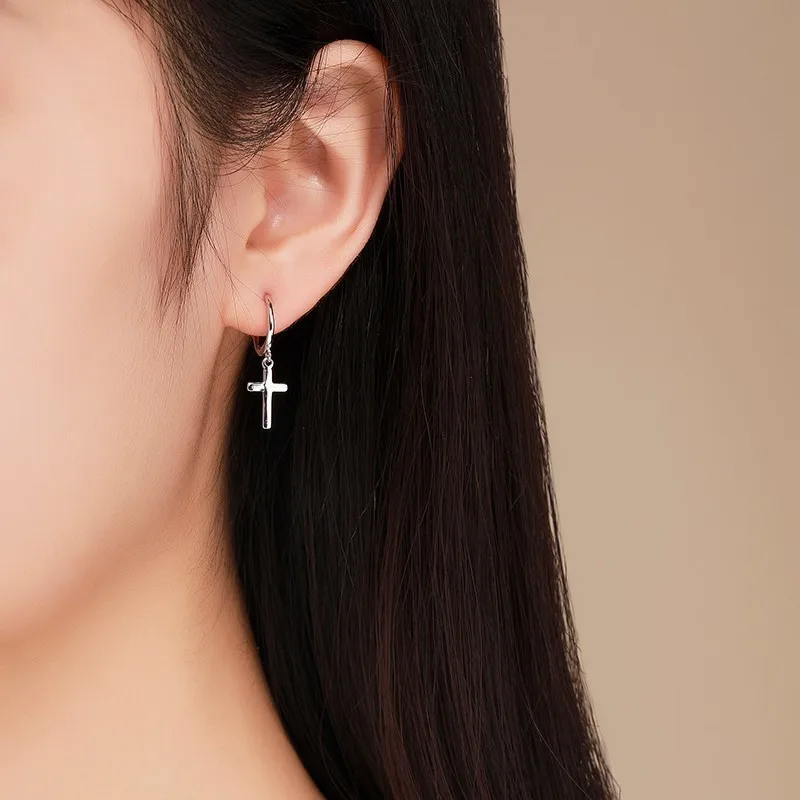 Cute 925 Sterling Silver Small Circle Loop Cross Charm Hoop Earrings For Women Girls Jewelry Pendiente Aros Oorbellen Orecchini 3