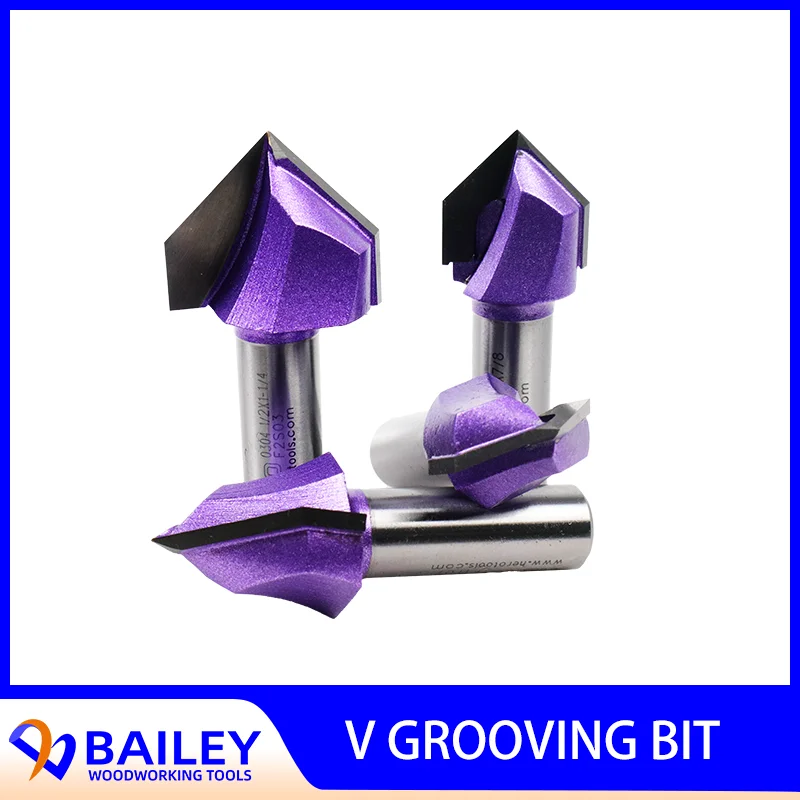 BAILEY 1PC V-type Grooving Bit Woodworking Tool Milling Cutter Carbide CNC Router Bit For Wood MDF Cutting Slotting Engraving bailey 1pc 1 4x3 8 corner round router bit woodworking milling cutter woodworking tool milling classical cutter bit