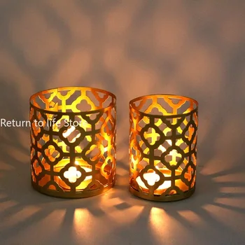 Nordic Golden Geometric Hollow Wrought Iron Candle Holder Creative Aromatherapy Candle Cup Home Decoration Ornaments Art Craft