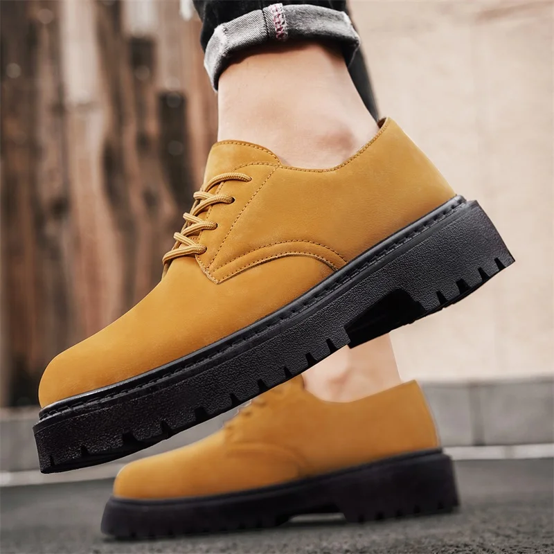 Yellow Men's Casual Work Shoes Big Toe Oxford Shoes Retro Brogue Shoes For Men Youth Fashion Business Leather Shoes Men Shoes 2