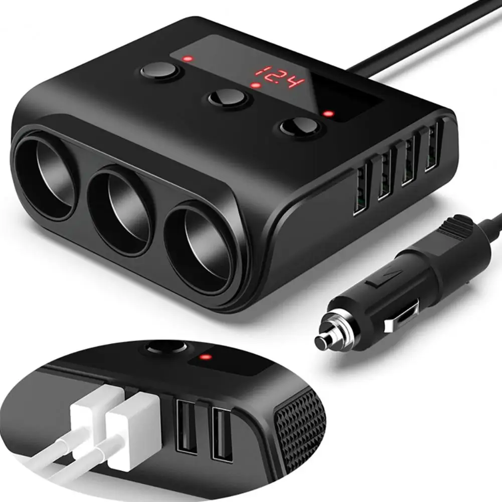 

Car Cigarette Lighter 3 Socket Splitter 12-24V Car Charger Adapter 4 Ports USB Charger For GPS Mobile Phone 100W