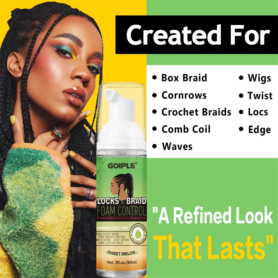 Curly Hair Mousse 60ml High Shine Braid Mousse Moisturize and Styling Foam Mist Frizz Control Braiding Spray Cleaning Braids Lock & Twist Products