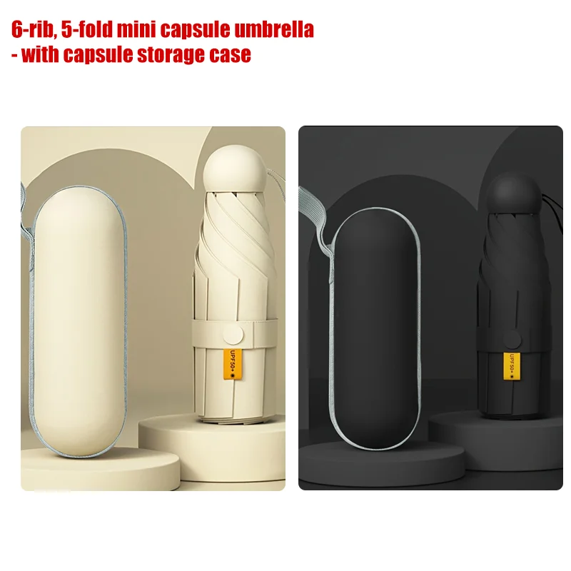 Sleek Black Portable Mini Umbrella – UV Protection and Ideal Travel Companion