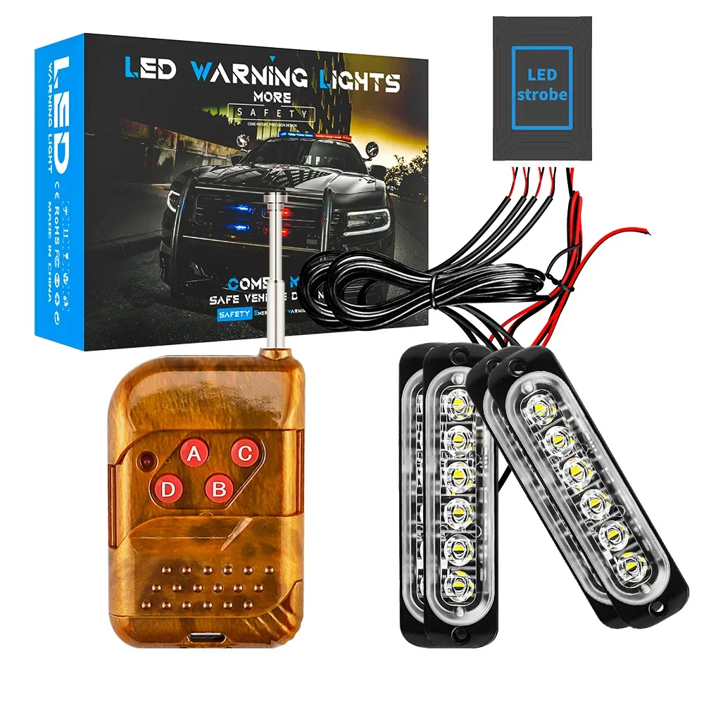 Kit Led 4X 6 Telecomando Senza Fili Griglia Anteriore Per Auto Luce Stroboscopica Lampeggiante Lampada Di Emergenza Segnale Flash Di Avvertimento Dell