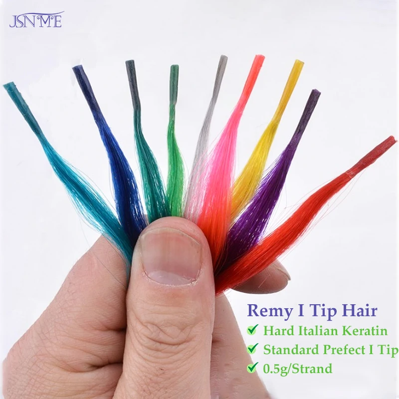 Jsnme I Tip Kleur Hair Extensions Natuurlijke Echte Menselijke Fusie Blauw Paars Roze 613 Kleur 20 