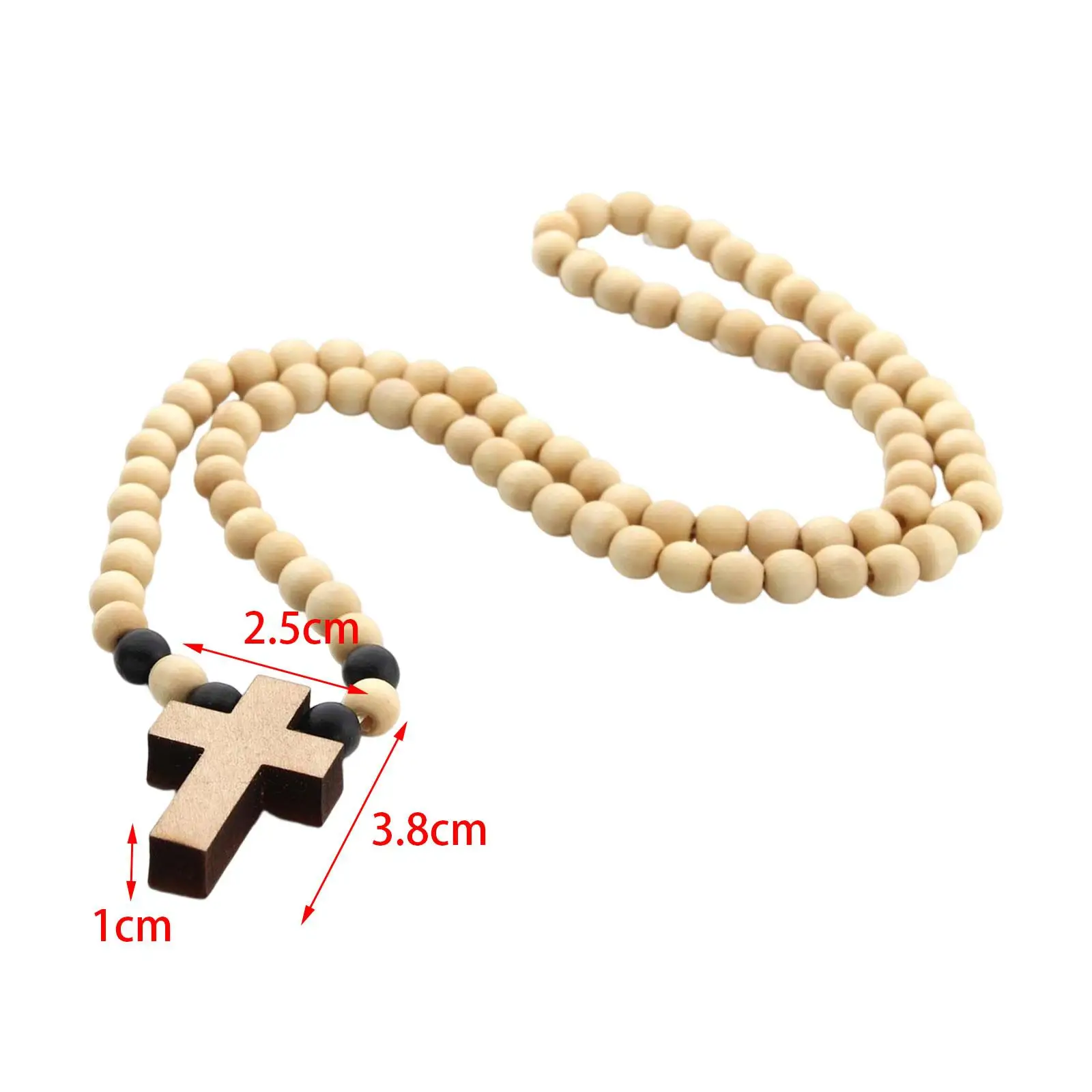 Wood Cross Pendant Necklace Chunky Beaded Chain Rosary Style Accessory for Men Women Church Events