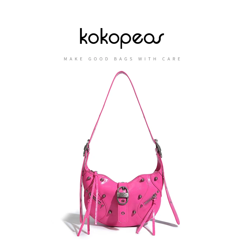 

KOKOPEAS Pink Punk Underarm Shoulder Bag for Women Luxury Designer Leather Sling Fanny Daypack Fashion Crossbody Hobo Purse