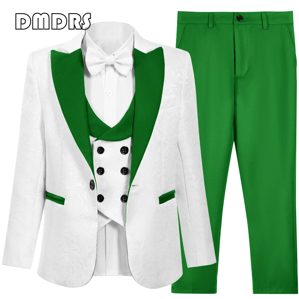 Jacquard Men's Formal Suit Set, 3 Pieces Suits For Men, Groom Best Man Tuxedo Dress Wear Jacket Pants Best Plus Size