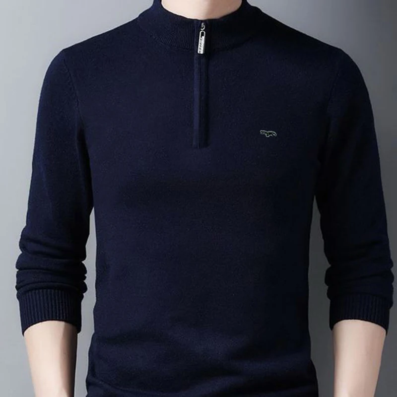 Cashmere Sweater Thicked Fit Men's Half Height Zipper Stand Neck Pullover Knitted Coat Winter Wool Sweater Plus Size 4XL 2