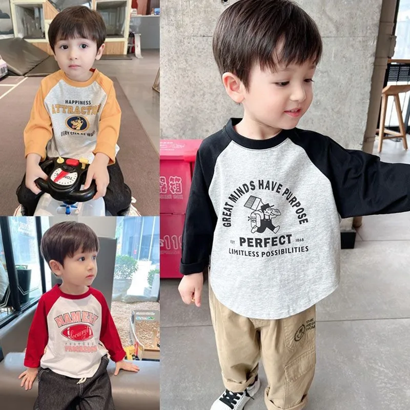 

1-7 Age Baby Boys Clothes Long Sleeved T-shirt Cotton Soft Children Cartoon Printed Base Shirt Tops Crewneck Blouse Kids Clothes