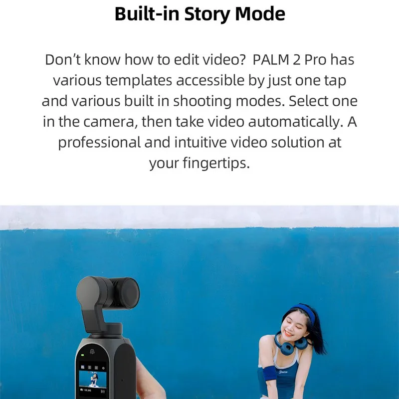 PALM 2 PRO 3 축 핸드헬드 스마트폰 짐벌, 1/2 인치 센서, 미니 포켓 휴대폰 안정기, 4K, 30fps, 2600mAh