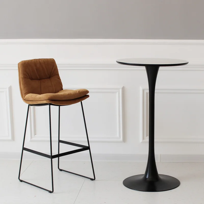 Nordic Backrest Leather Bar Chair Home Light Luxury Wrought Iron High Stool Net Red Ins Cafe Modern Minimalist Bar Chair Stool