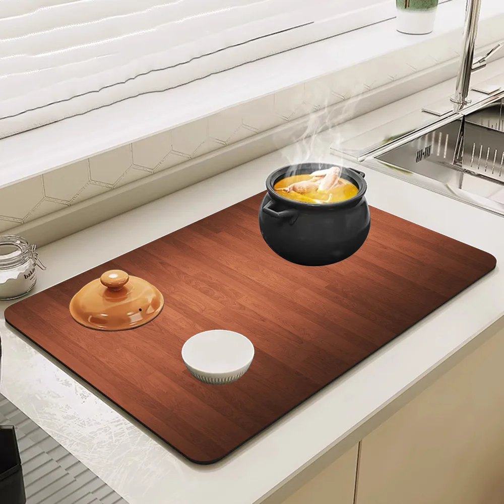 Wood Grain Absorbent Drain Mat Countertop Dry Mats Printed Coffee Machine Draining Pad Kitchen Table Tableware Placemats 6