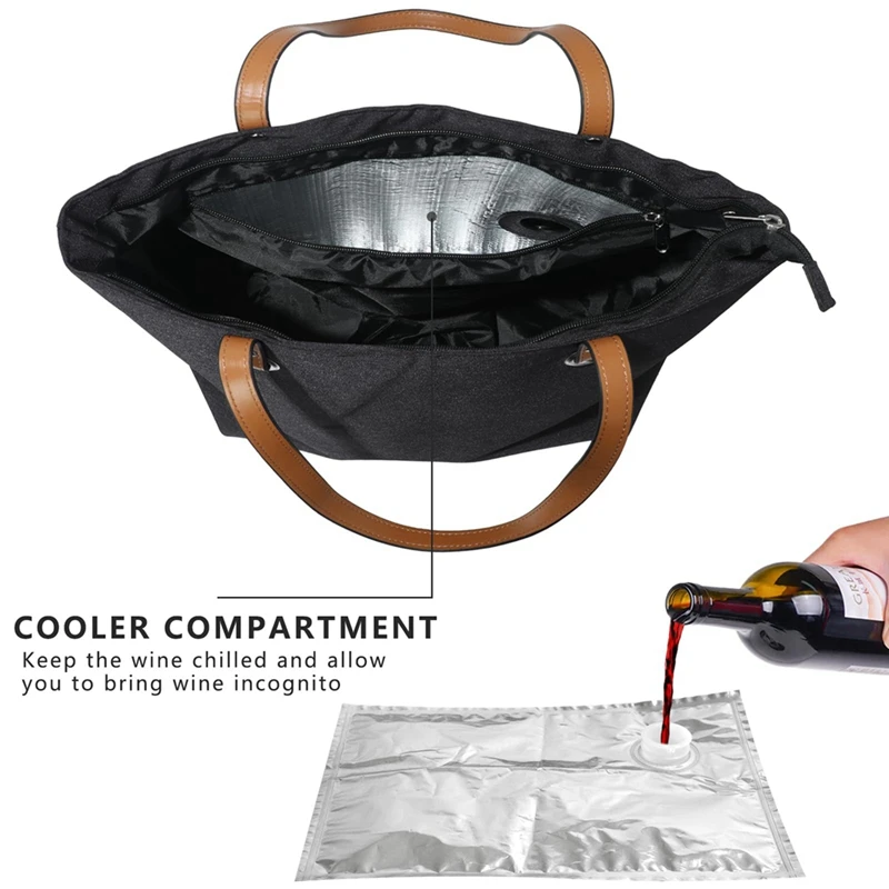 Wine Tote Bag, Beach Cooler For Travel Gift, Leakproof Insulated Purse Carrier With Spout Compartments
