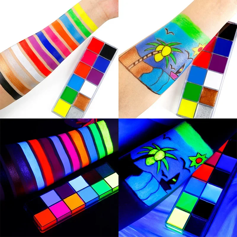 

12 Colors UV Glow Oil Halloween Waterproof Body Paint Fluorescent Glowing Neon Face Beauty Makeup Tattoo Face Theatrical Makeup