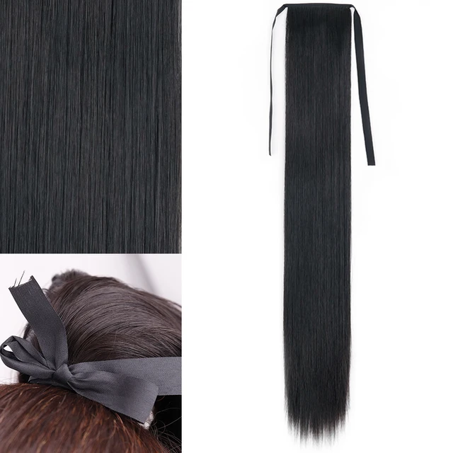MERISIHAIR Synthetic Long Straight Wrap Around Clip In Ponytail Hair Extension Heat Reistan Pony Tail Fake Hair 13-1b