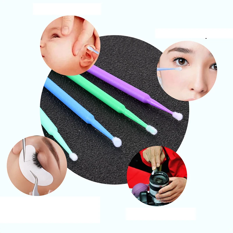 Sdattor 100pcs/bag Disposable Colorful Cotton Swabs Micro Brushes Eyelashes Extension Cleaning Swab Cosmetic Makeup Tools