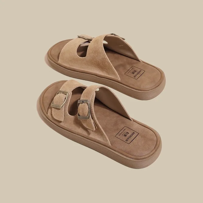 

Кожаные туфли на толстой подошве Birkenstock, женская летняя одежда, полутапочки, новинка 2024, пляжная обувь, Тапочки для рыбалки Birkenstock