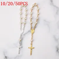 10/20/50PCS Baby Pearl Baptism Communion Gift Catholic for Cross Finger Chain Mini Rosary Gold Silver for Cross Rosary Bracelet 1