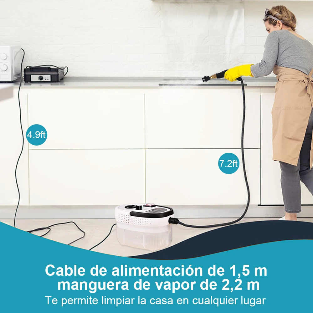  Limpiador de vapor portátil de mano de 2500 W, máquina de  limpieza de vapor a presión de alta temperatura con cabezales de cepillo  para muebles de cocina, baño, automóvil, enchufe estadounidense